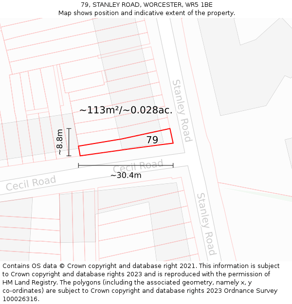 79, STANLEY ROAD, WORCESTER, WR5 1BE: Plot and title map