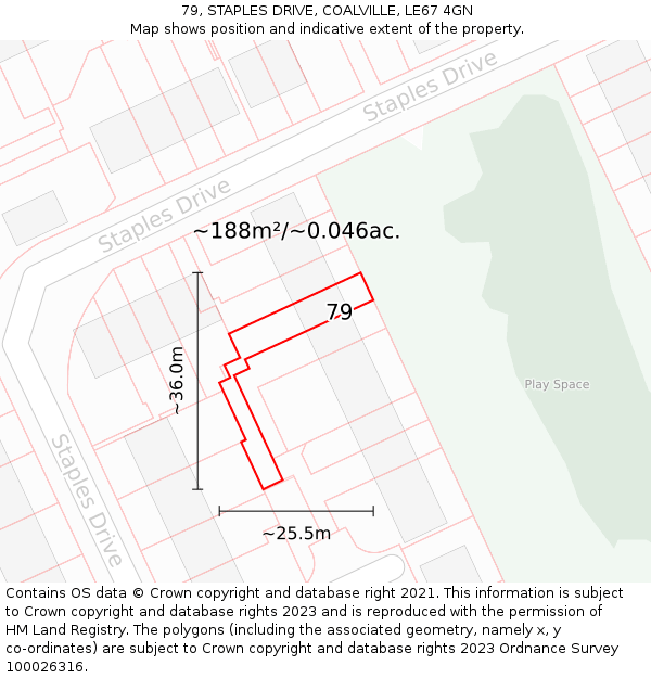 79, STAPLES DRIVE, COALVILLE, LE67 4GN: Plot and title map