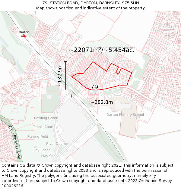 79, STATION ROAD, DARTON, BARNSLEY, S75 5HN: Plot and title map