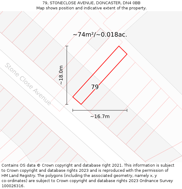 79, STONECLOSE AVENUE, DONCASTER, DN4 0BB: Plot and title map