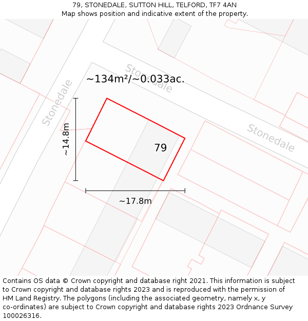 79, STONEDALE, SUTTON HILL, TELFORD, TF7 4AN: Plot and title map