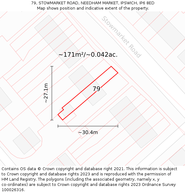 79, STOWMARKET ROAD, NEEDHAM MARKET, IPSWICH, IP6 8ED: Plot and title map