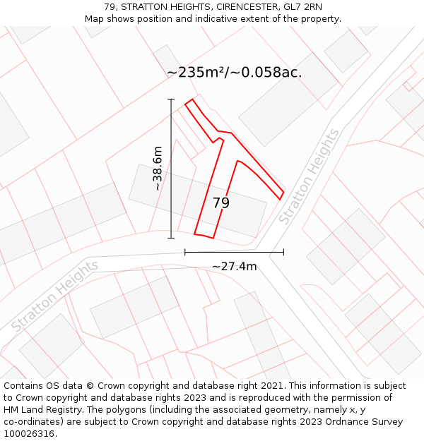 79, STRATTON HEIGHTS, CIRENCESTER, GL7 2RN: Plot and title map