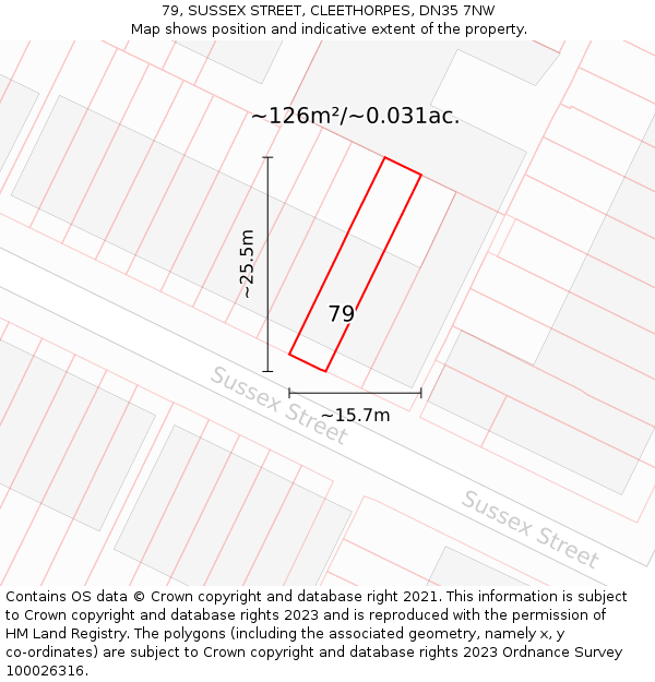 79, SUSSEX STREET, CLEETHORPES, DN35 7NW: Plot and title map