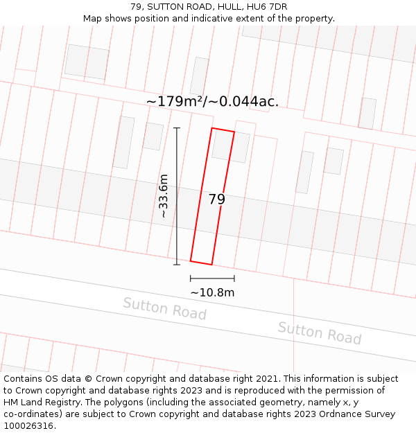 79, SUTTON ROAD, HULL, HU6 7DR: Plot and title map