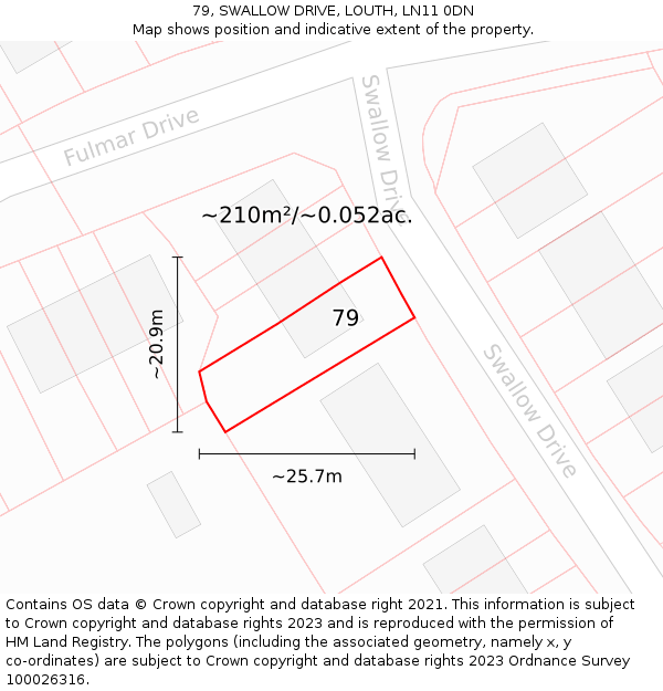 79, SWALLOW DRIVE, LOUTH, LN11 0DN: Plot and title map