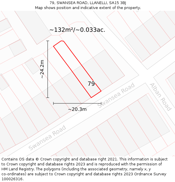 79, SWANSEA ROAD, LLANELLI, SA15 3BJ: Plot and title map