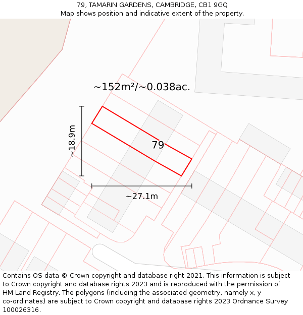 79, TAMARIN GARDENS, CAMBRIDGE, CB1 9GQ: Plot and title map