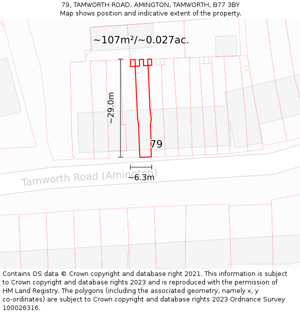 79, TAMWORTH ROAD, AMINGTON, TAMWORTH, B77 3BY: Plot and title map