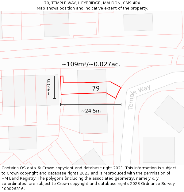 79, TEMPLE WAY, HEYBRIDGE, MALDON, CM9 4PX: Plot and title map