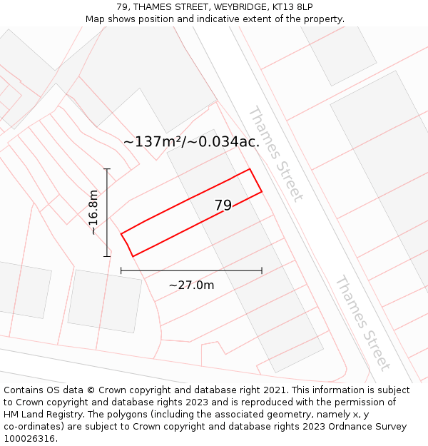 79, THAMES STREET, WEYBRIDGE, KT13 8LP: Plot and title map