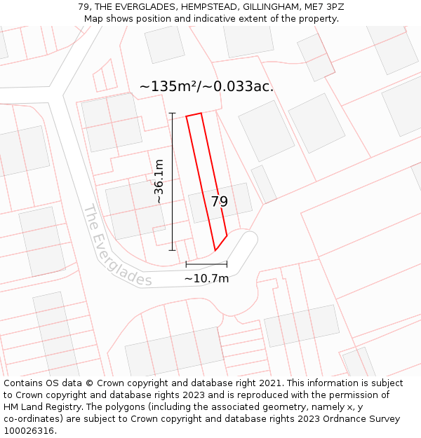 79, THE EVERGLADES, HEMPSTEAD, GILLINGHAM, ME7 3PZ: Plot and title map