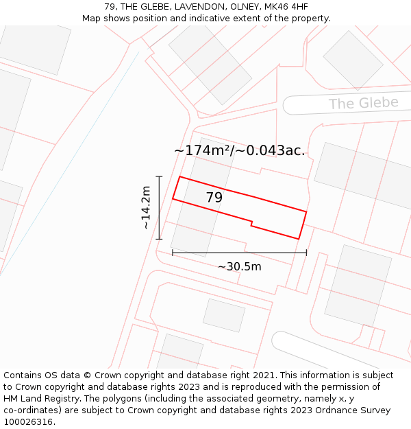 79, THE GLEBE, LAVENDON, OLNEY, MK46 4HF: Plot and title map