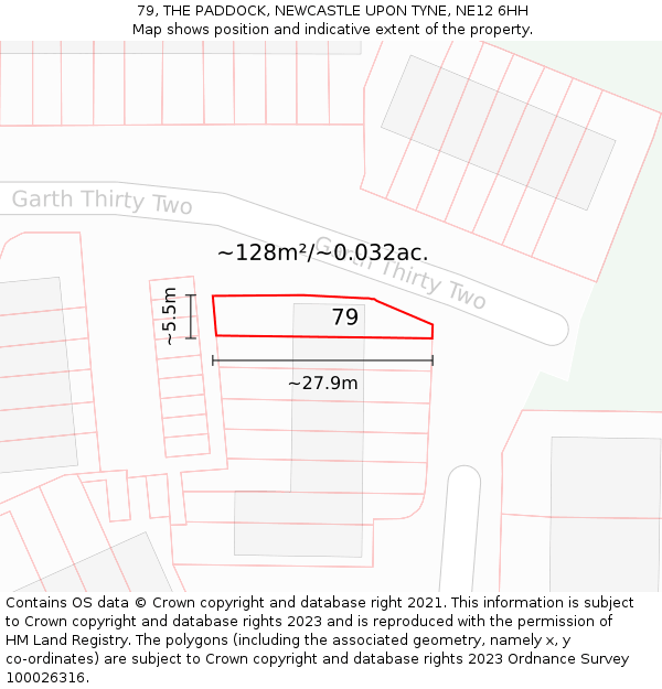 79, THE PADDOCK, NEWCASTLE UPON TYNE, NE12 6HH: Plot and title map