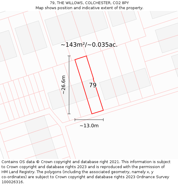 79, THE WILLOWS, COLCHESTER, CO2 8PY: Plot and title map