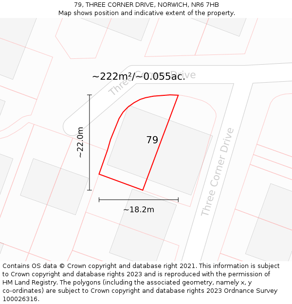 79, THREE CORNER DRIVE, NORWICH, NR6 7HB: Plot and title map