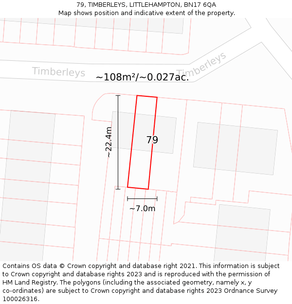 79, TIMBERLEYS, LITTLEHAMPTON, BN17 6QA: Plot and title map
