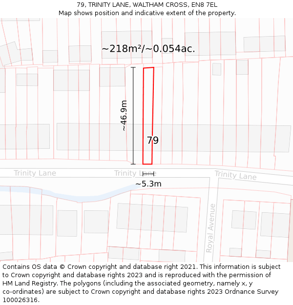79, TRINITY LANE, WALTHAM CROSS, EN8 7EL: Plot and title map
