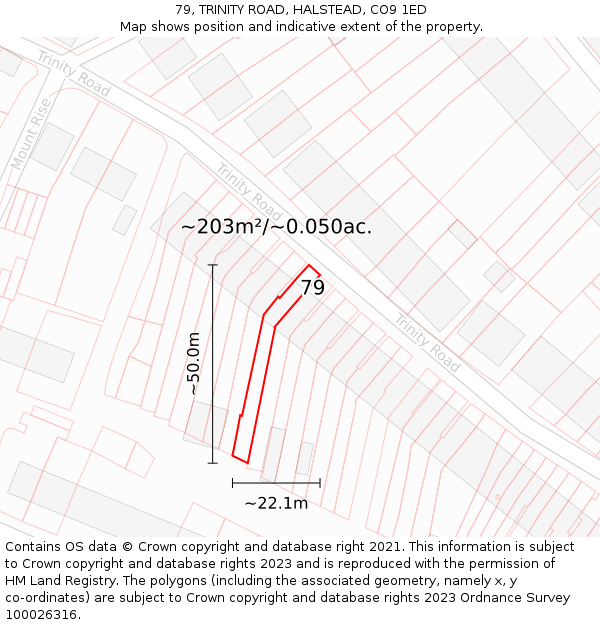 79, TRINITY ROAD, HALSTEAD, CO9 1ED: Plot and title map