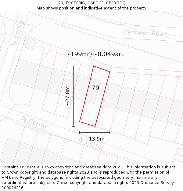 79, TY CERRIG, CARDIFF, CF23 7DQ: Plot and title map