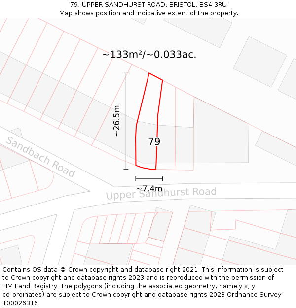 79, UPPER SANDHURST ROAD, BRISTOL, BS4 3RU: Plot and title map