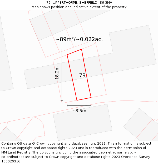 79, UPPERTHORPE, SHEFFIELD, S6 3NA: Plot and title map