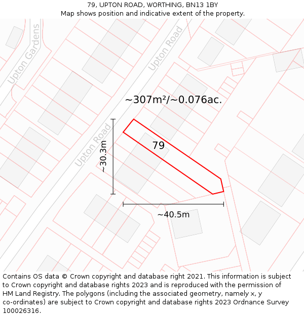 79, UPTON ROAD, WORTHING, BN13 1BY: Plot and title map