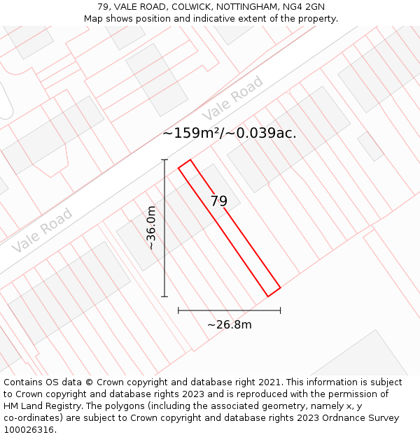 79, VALE ROAD, COLWICK, NOTTINGHAM, NG4 2GN: Plot and title map
