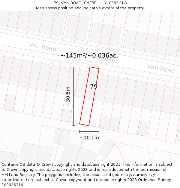 79, VAN ROAD, CAERPHILLY, CF83 1LA: Plot and title map