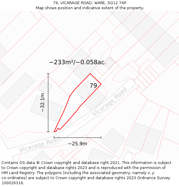 79, VICARAGE ROAD, WARE, SG12 7AP: Plot and title map