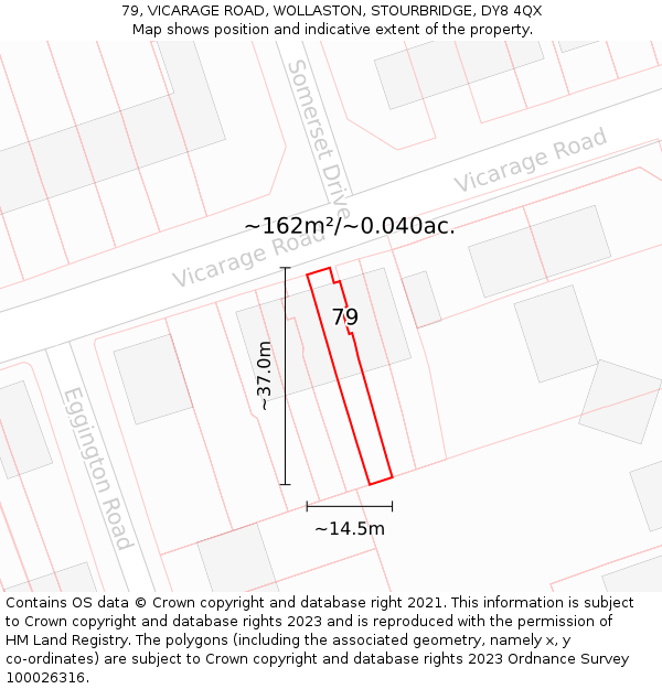 79, VICARAGE ROAD, WOLLASTON, STOURBRIDGE, DY8 4QX: Plot and title map