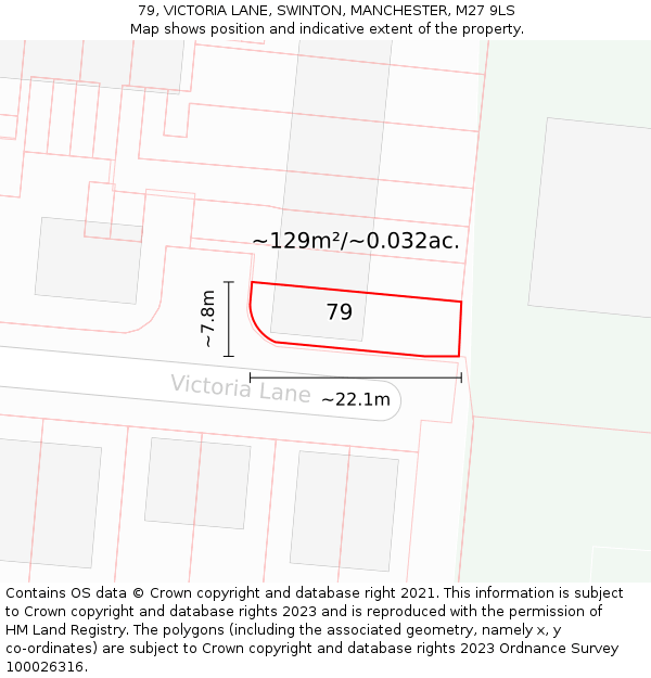 79, VICTORIA LANE, SWINTON, MANCHESTER, M27 9LS: Plot and title map