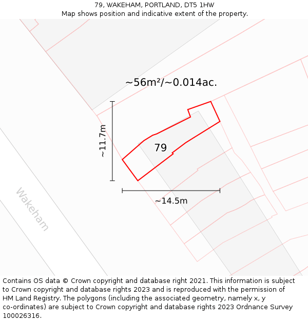 79, WAKEHAM, PORTLAND, DT5 1HW: Plot and title map