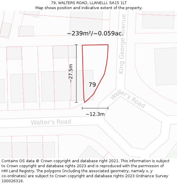 79, WALTERS ROAD, LLANELLI, SA15 1LT: Plot and title map
