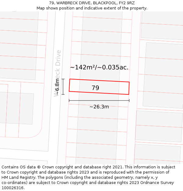 79, WARBRECK DRIVE, BLACKPOOL, FY2 9RZ: Plot and title map