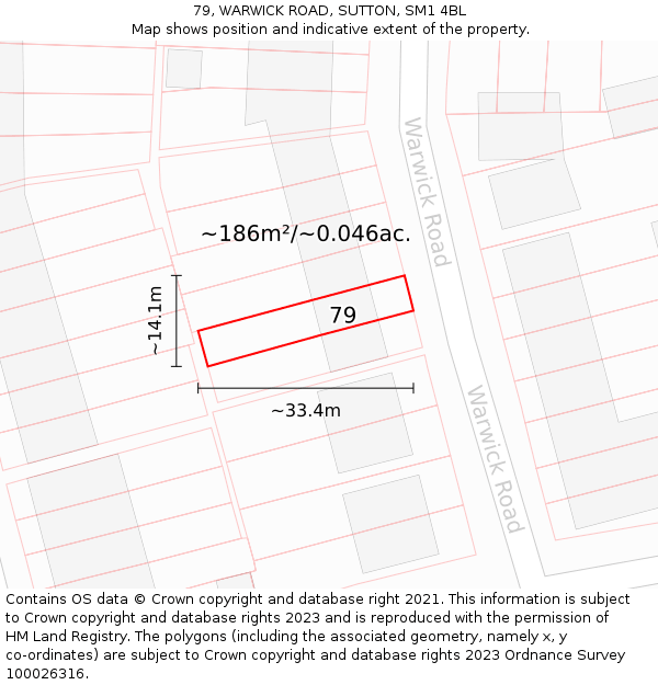 79, WARWICK ROAD, SUTTON, SM1 4BL: Plot and title map