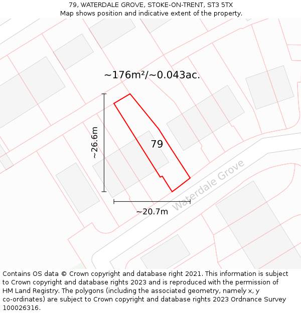 79, WATERDALE GROVE, STOKE-ON-TRENT, ST3 5TX: Plot and title map