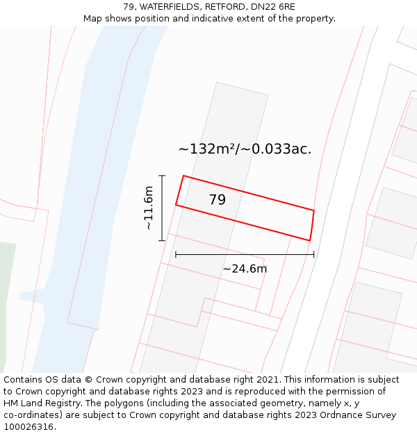 79, WATERFIELDS, RETFORD, DN22 6RE: Plot and title map