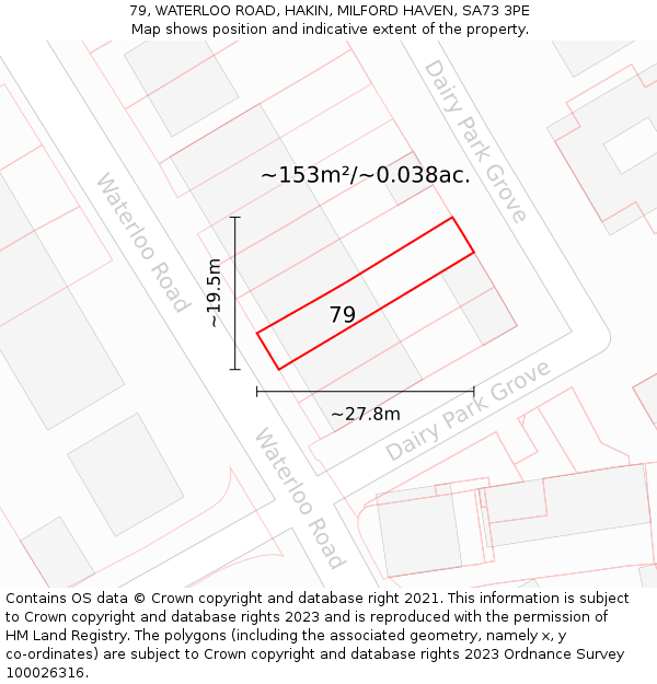 79, WATERLOO ROAD, HAKIN, MILFORD HAVEN, SA73 3PE: Plot and title map