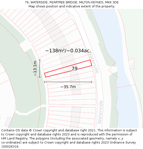 79, WATERSIDE, PEARTREE BRIDGE, MILTON KEYNES, MK6 3DE: Plot and title map