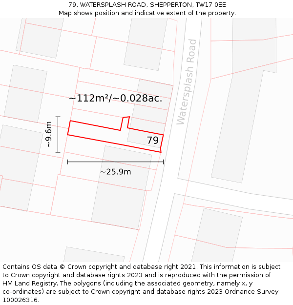 79, WATERSPLASH ROAD, SHEPPERTON, TW17 0EE: Plot and title map