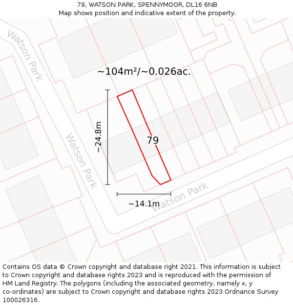 79, WATSON PARK, SPENNYMOOR, DL16 6NB: Plot and title map
