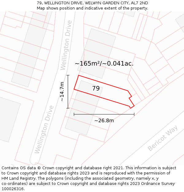 79, WELLINGTON DRIVE, WELWYN GARDEN CITY, AL7 2ND: Plot and title map