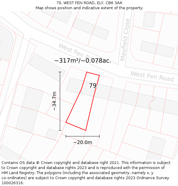 79, WEST FEN ROAD, ELY, CB6 3AA: Plot and title map