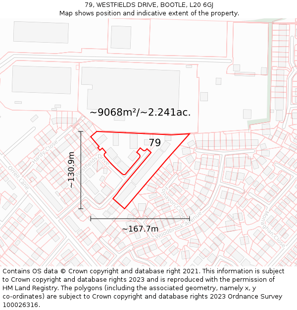 79, WESTFIELDS DRIVE, BOOTLE, L20 6GJ: Plot and title map