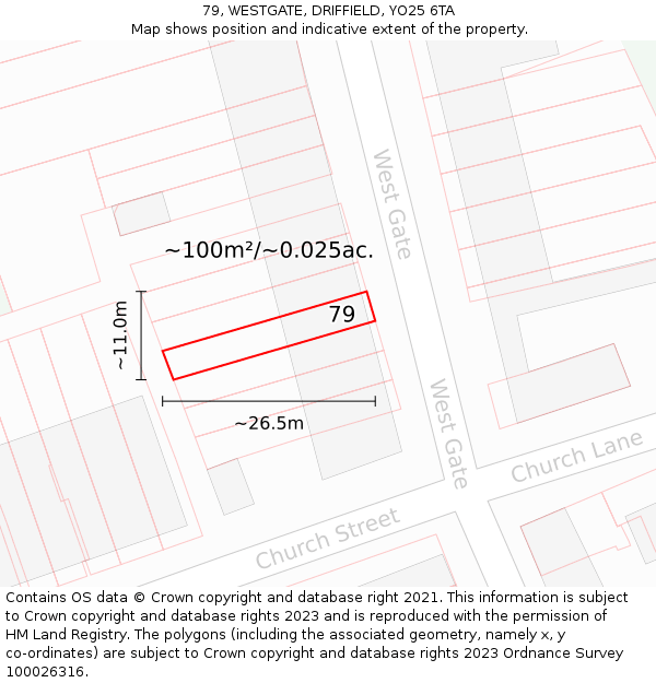 79, WESTGATE, DRIFFIELD, YO25 6TA: Plot and title map