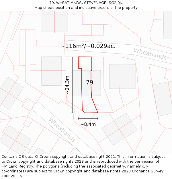 79, WHEATLANDS, STEVENAGE, SG2 0JU: Plot and title map