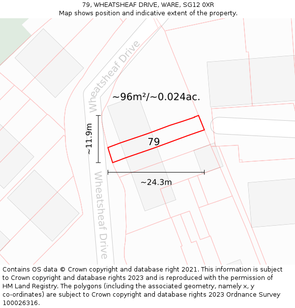 79, WHEATSHEAF DRIVE, WARE, SG12 0XR: Plot and title map
