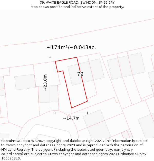 79, WHITE EAGLE ROAD, SWINDON, SN25 1PY: Plot and title map