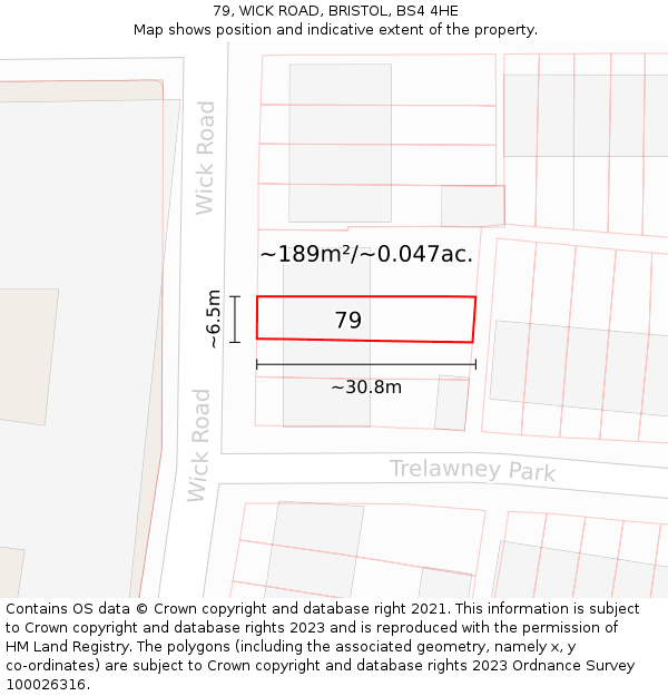 79, WICK ROAD, BRISTOL, BS4 4HE: Plot and title map